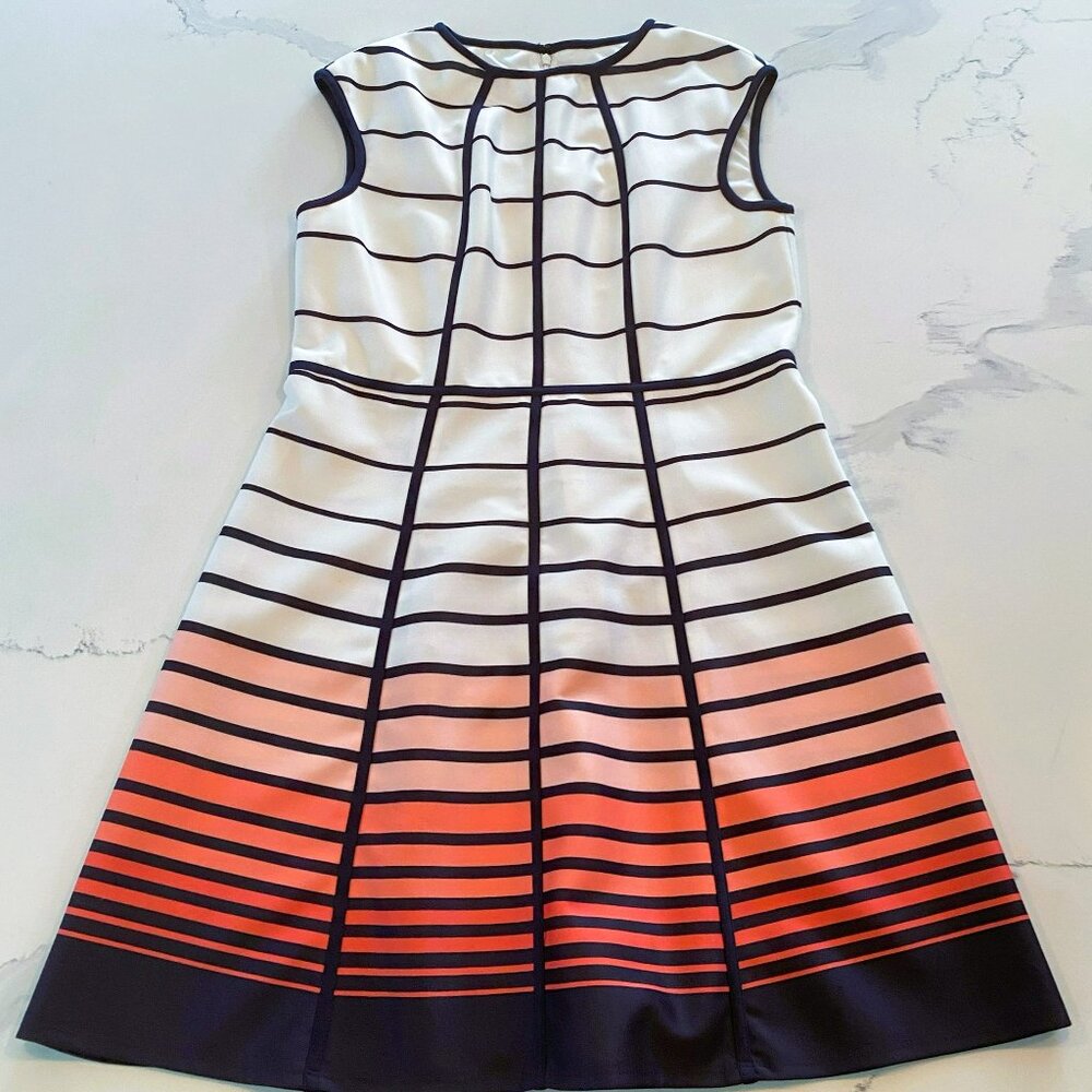 Cap-Sleeve Midi Dress in White and Coral Ombre